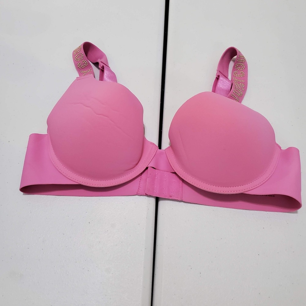 Juicy Couture Women Bra 36C Pink Push Up Logo Studded Underwire Adjustable Strap